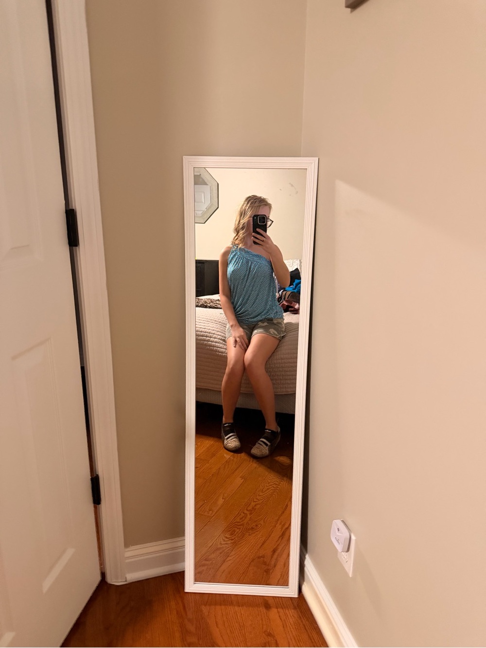 Blue Patterned One-Shoulder Tank Top - Picture 2 of 4